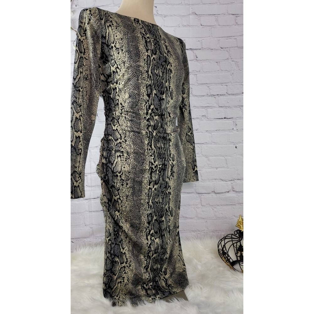 PHILOSOPHY Republic Snakeskin Print Bodycon Dress Ruched Side Back Night Out - Picture 10 of 16